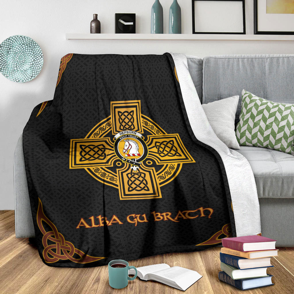 Hepburn Clan Crest Premium Blanket Black  Celtic Cross Style SS75 Clan Ross Tartan Today   