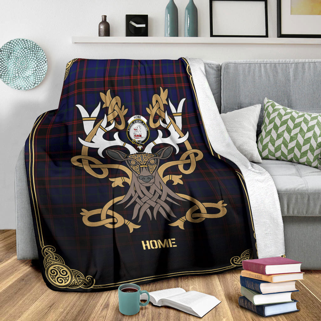 Clan Home Modern Tartan Crest Premium Blanket Celtic Stag Style JQ32 Clan Home/Hume Tartan Today   