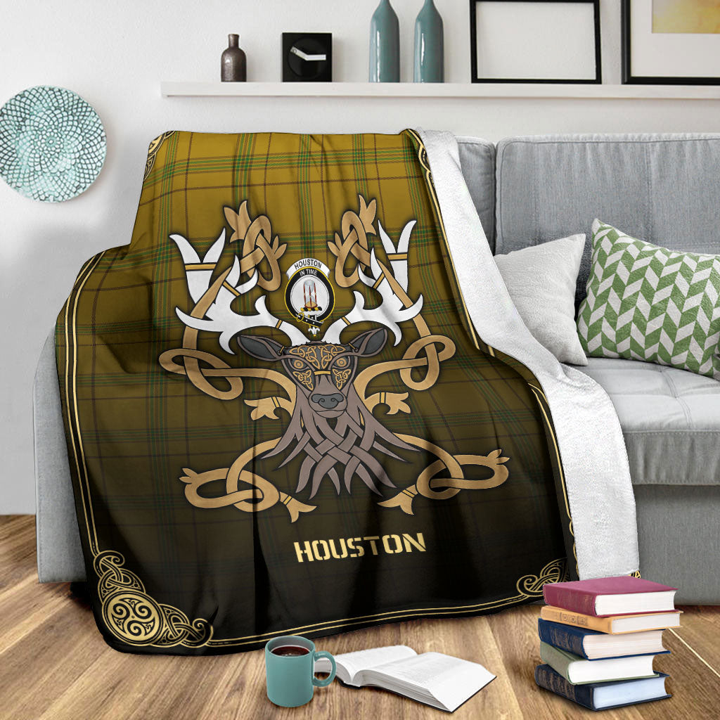 Clan Houston Tartan Crest Premium Blanket Celtic Stag Style VG27 Clan Houston Tartan Today   