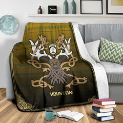 Clan Houston Tartan Crest Premium Blanket Celtic Stag Style VG27 Clan Houston Tartan Today   