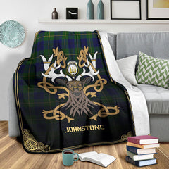 Clan Johnstone Modern Tartan Crest Premium Blanket Celtic Stag Style JE60 Clan Johnstone Tartan Today   