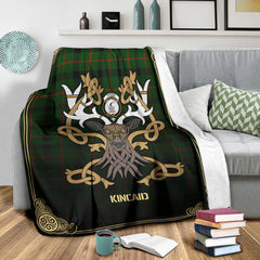 Clan Kincaid Tartan Crest Premium Blanket Celtic Stag Style QU55 Clan Kincaid Tartan Today   