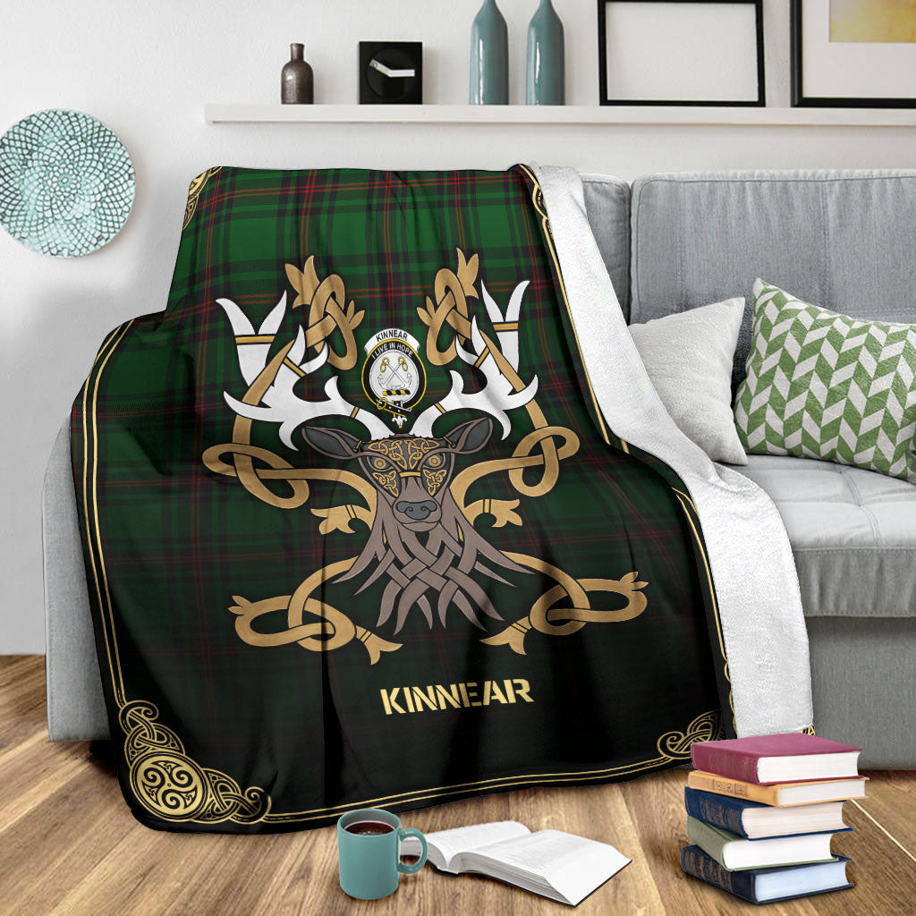 Clan Kinnear Tartan Crest Premium Blanket Celtic Stag Style WU59 Clan Kinnear Tartan Today   