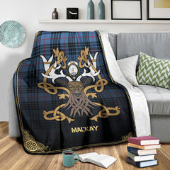 Clan MacKay Blue Tartan Crest Premium Blanket Celtic Stag Style BJ39 Clan MacKay Tartan Today   