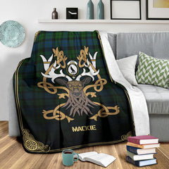 Clan MacKie Tartan Crest Premium Blanket Celtic Stag Style HI82 Clan Mackie Tartan Today   