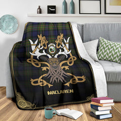 Clan MacLaren Modern Tartan Crest Premium Blanket Celtic Stag Style MT62 Clan Hall Tartan Today   