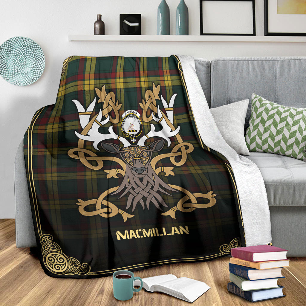 Clan MacMillan Old Modern Tartan Crest Premium Blanket Celtic Stag Style UQ25 Clan MacMillan Tartan Today   