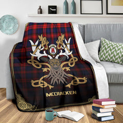 Clan McCracken Tartan Crest Premium Blanket Celtic Stag Style JP43 Clan Hall Tartan Today   
