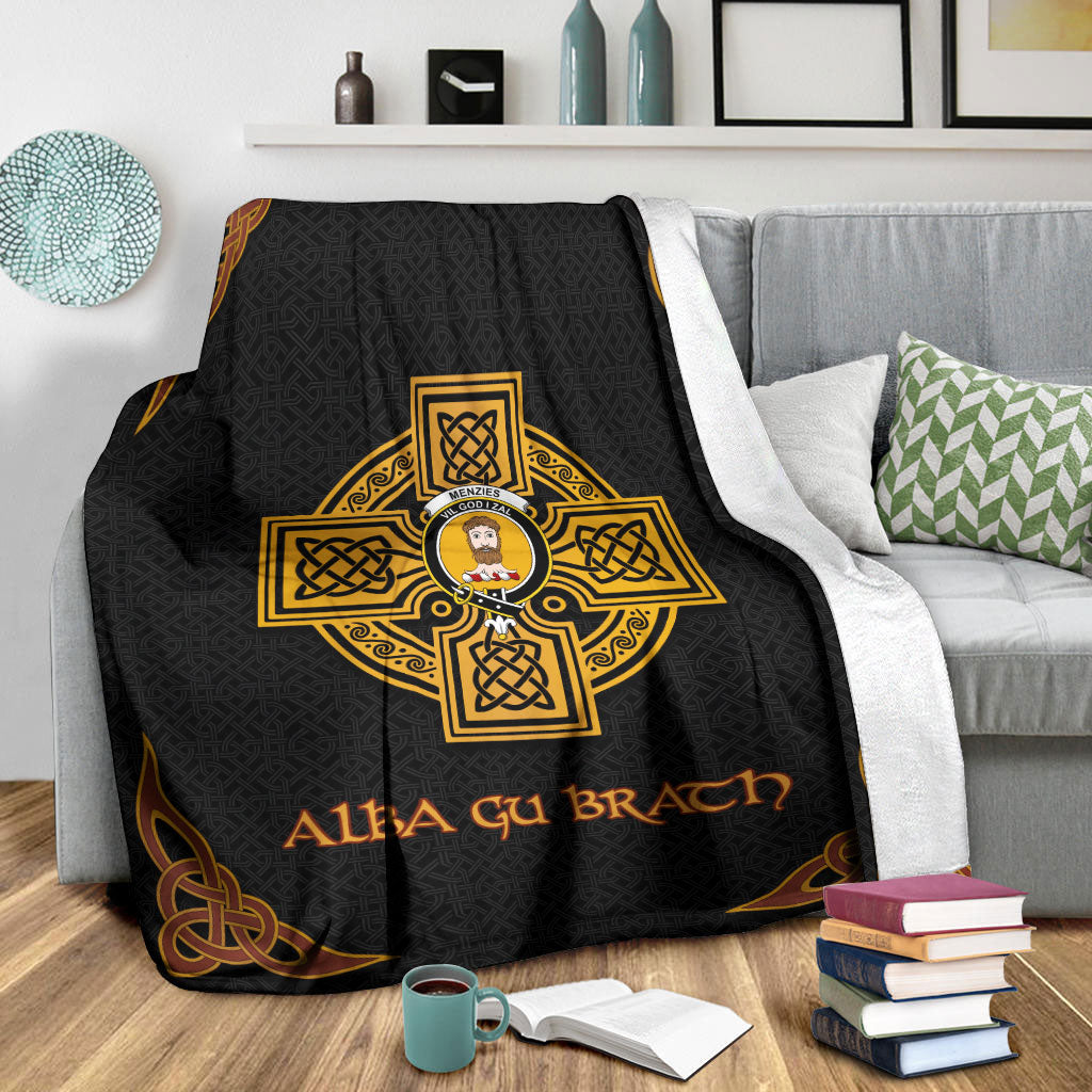 Menzies Clan Crest Premium Blanket Black  Celtic Cross Style FP30 Clan Ross Tartan Today   