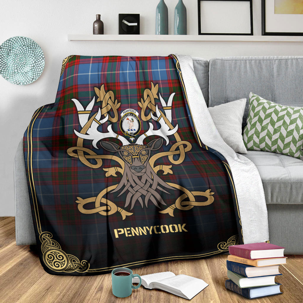 Clan Pennycook Tartan Crest Premium Blanket Celtic Stag Style FF29 Clan Pennycook Tartan Today   