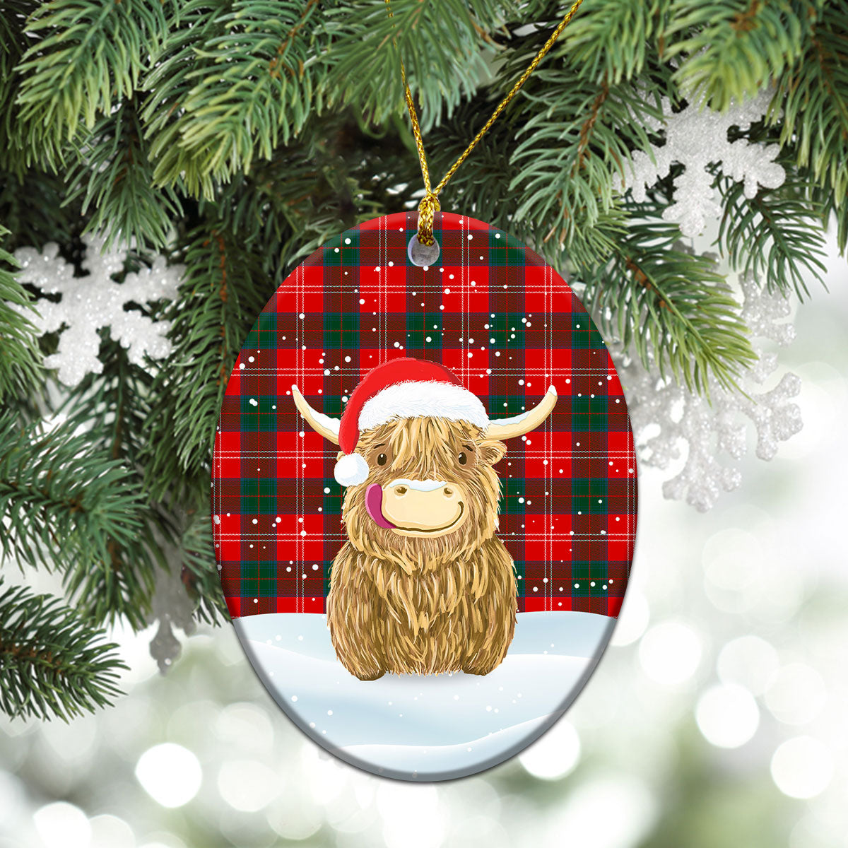 Clan Chisholm Modern Tartan Christmas Ceramic Ornament Highland Cows Style RA65 Chisholm Modern Tartan Tartan Ornament   