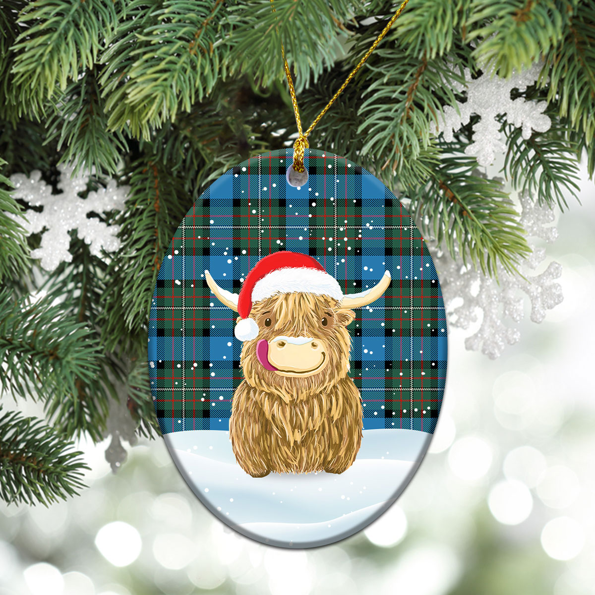 Clan Fergusson Ancient Tartan Christmas Ceramic Ornament Highland Cows Style LW87 Fergusson Ancient Tartan Tartan Ornament   