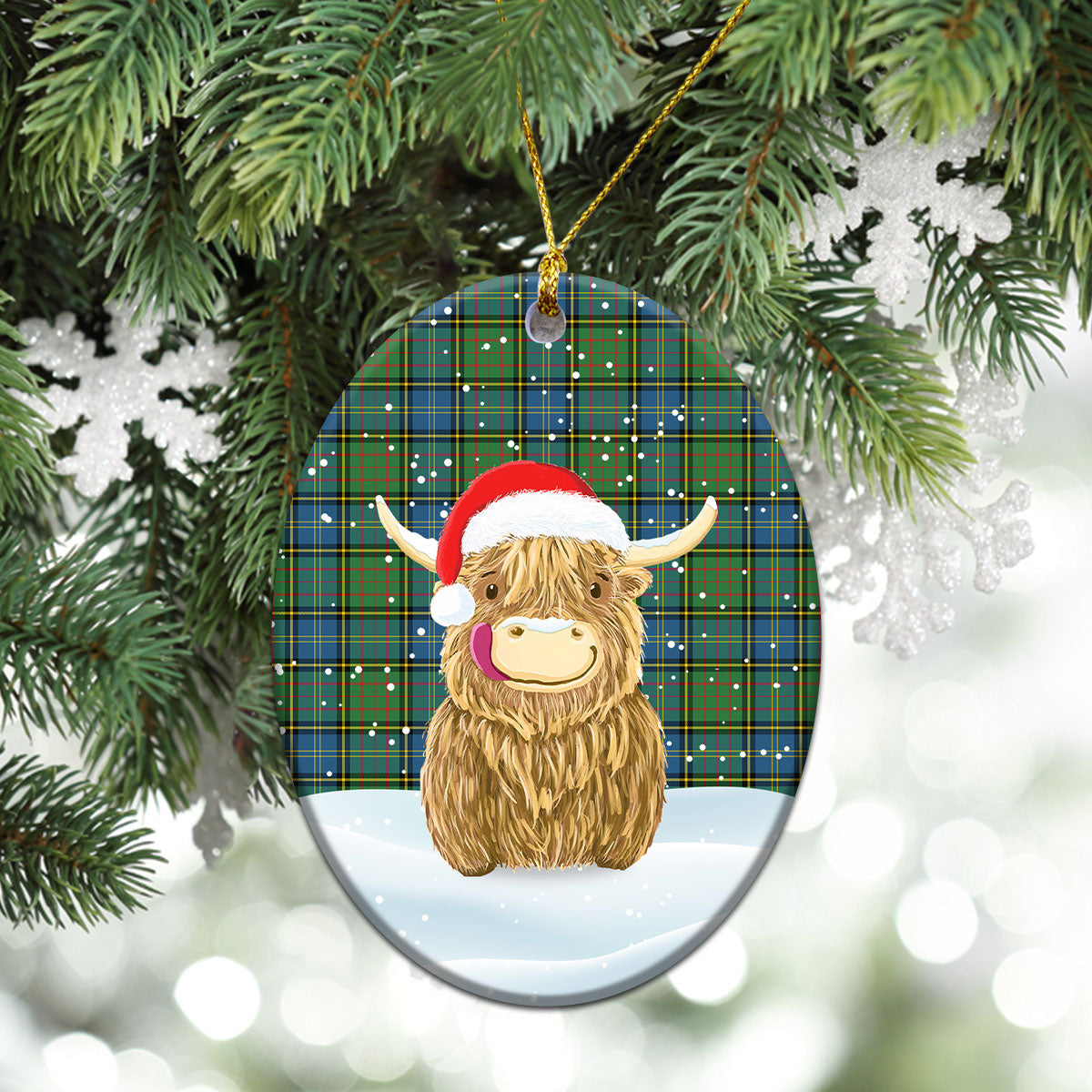 Clan MacMillan Hunting Ancient Tartan Christmas Ceramic Ornament Highland Cows Style KJ20 MacMillan Hunting Ancient Tartan Tartan Ornament   