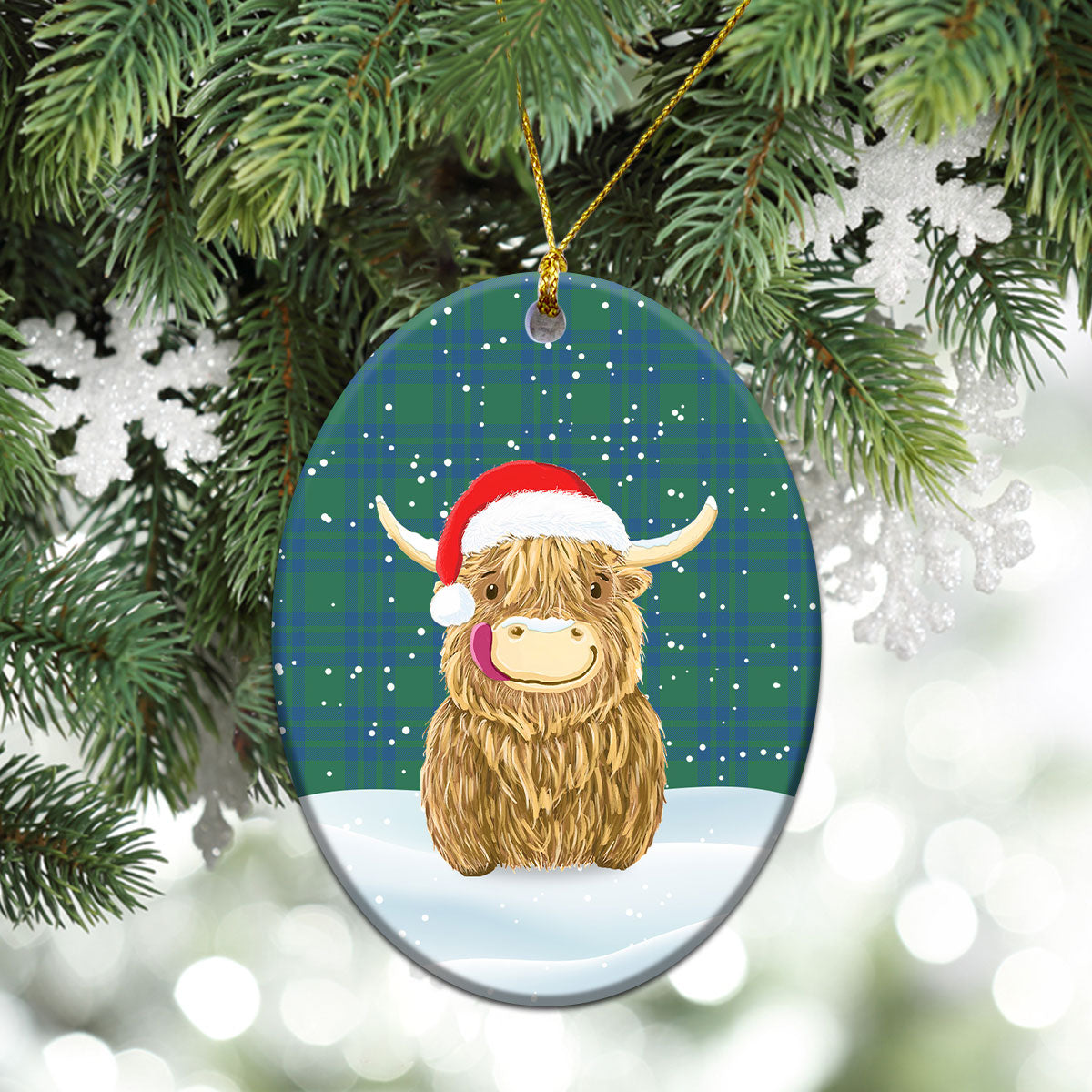 Clan Montgomery Ancient Tartan Christmas Ceramic Ornament Highland Cows Style YV16 Montgomery Ancient Tartan Tartan Ornament   