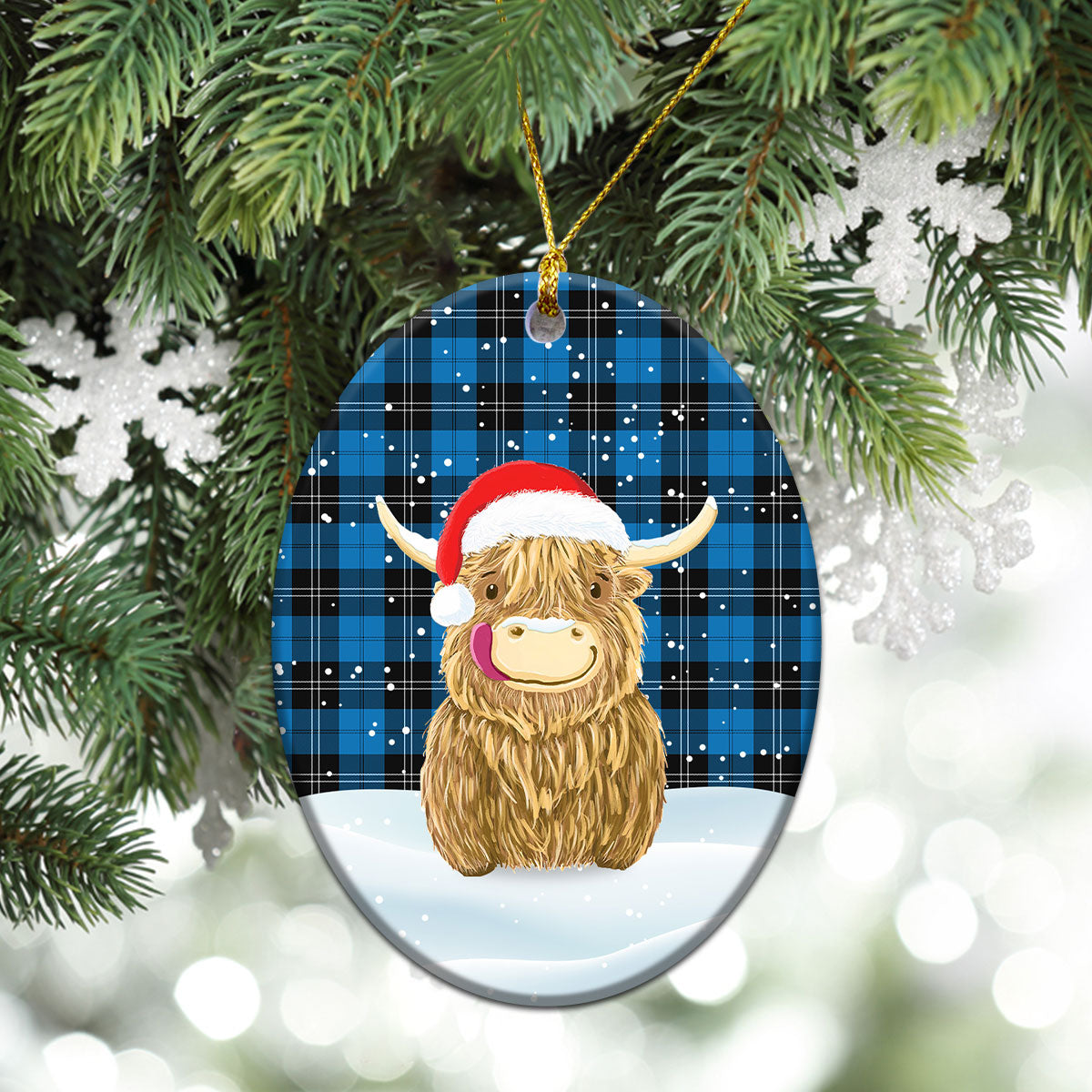 Clan Ramsay Blue Ancient Tartan Christmas Ceramic Ornament Highland Cows Style LI85 Ramsay Blue Ancient Tartan Tartan Ornament   