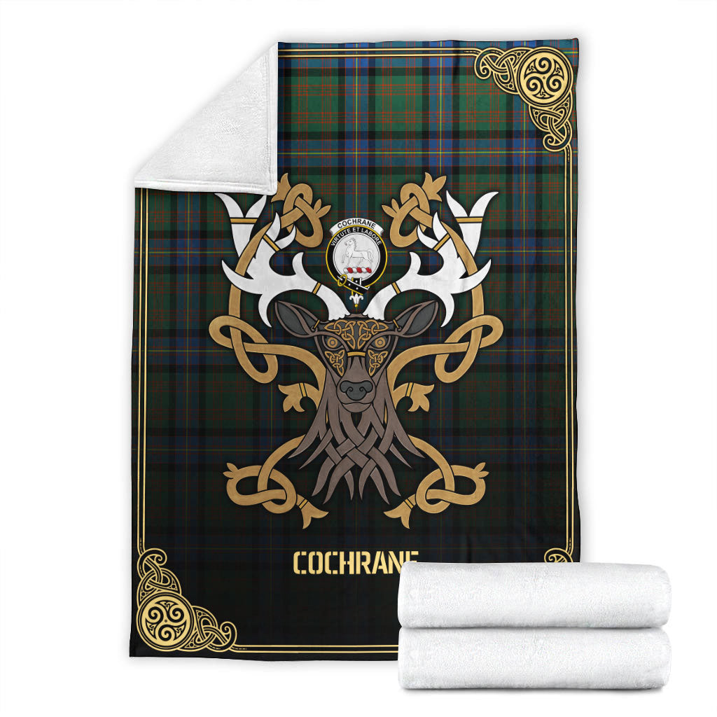 Clan Cochrane Ancient Tartan Crest Premium Blanket Celtic Stag Style CD40 Clan Cochrane Tartan Today   