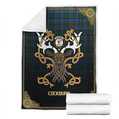 Clan Cockburn Ancient Tartan Crest Premium Blanket Celtic Stag Style FA36 Clan Cockburn Tartan Today   