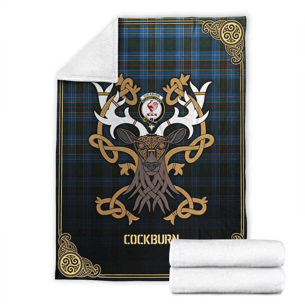 Clan Cockburn Modern Tartan Crest Premium Blanket Celtic Stag Style RF80 Clan Cockburn Tartan Today   