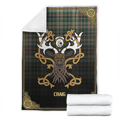 Clan Craig Ancient Tartan Crest Premium Blanket Celtic Stag Style BZ64 Clan Craig Tartan Today   