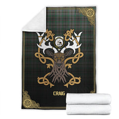 Clan Craig Tartan Crest Premium Blanket Celtic Stag Style WX55 Clan Craig Tartan Today   