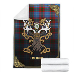 Clan Crichton Tartan Crest Premium Blanket Celtic Stag Style VW29 Clan Crichton Tartan Today   