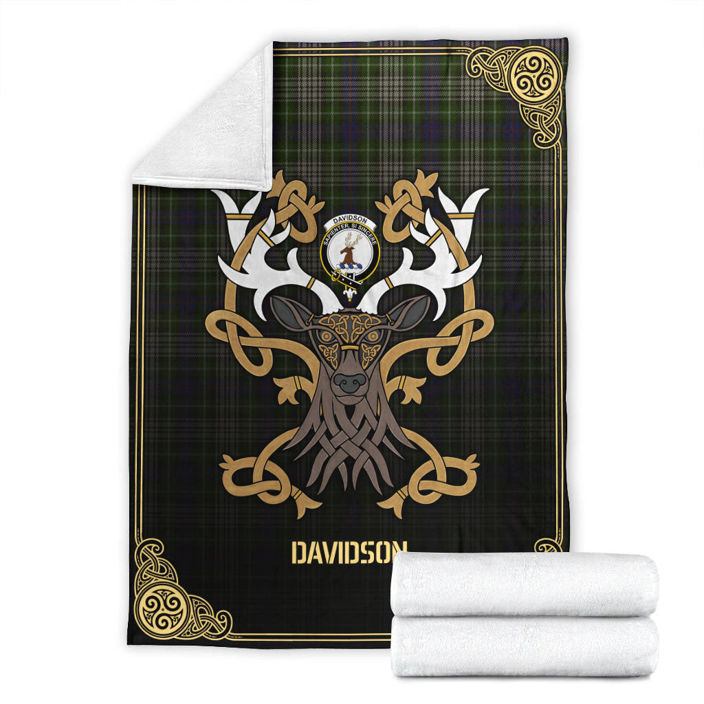 Clan Davidson Tulloch Dress Tartan Crest Premium Blanket Celtic Stag Style GP11 Clan Davidson Tartan Today   