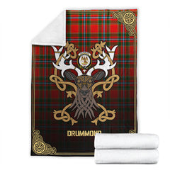 Clan Drummond of Perth Tartan Crest Premium Blanket Celtic Stag Style ZH84 Clan Drummond Tartan Today   