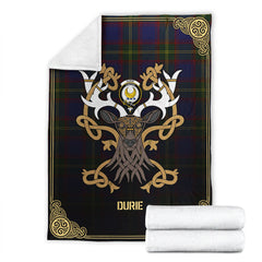 Clan Durie Tartan Crest Premium Blanket Celtic Stag Style QG71 Clan Durie Tartan Today   