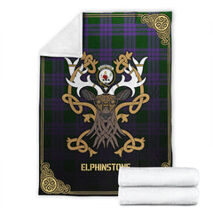 Clan Elphinstone Tartan Crest Premium Blanket Celtic Stag Style EF31 Clan Elphinstone Tartan Today   