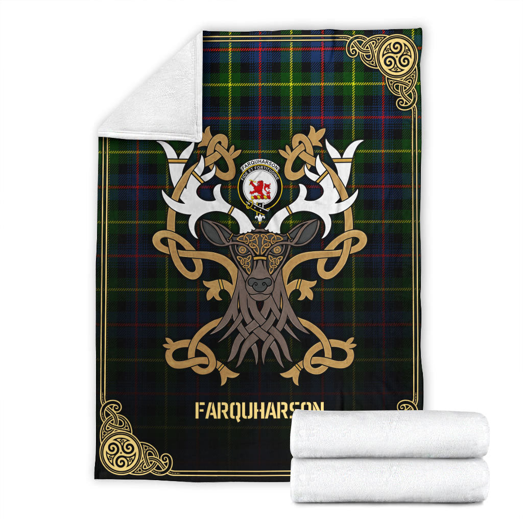 Clan Farquharson Modern Tartan Crest Premium Blanket Celtic Stag Style TK86 Clan Farquharson Tartan Today   