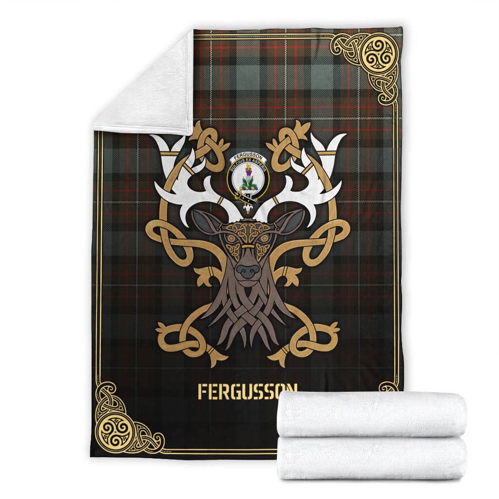 Clan Fergusson Weathered Tartan Crest Premium Blanket Celtic Stag Style GA56 Clan Fergusson Tartan Today   