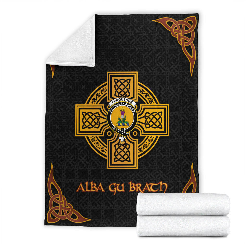 Fergusson Clan Crest Premium Blanket Black  Celtic Cross Style QM43 Clan Ross Tartan Today   