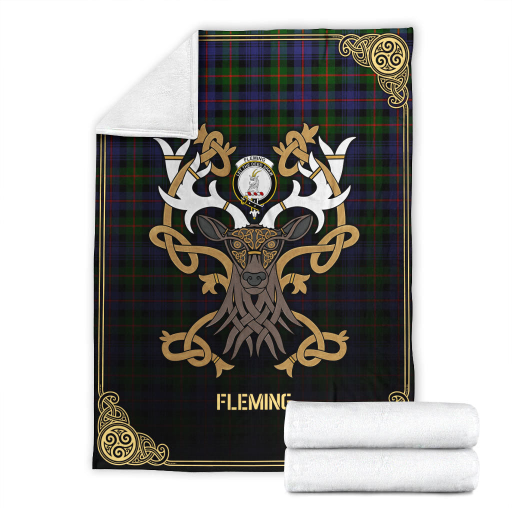 Clan Fleming Tartan Crest Premium Blanket Celtic Stag Style GX18 Clan Fleming Tartan Today   