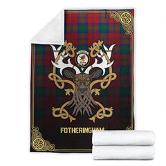 Clan Fotheringham Tartan Crest Premium Blanket Celtic Stag Style VC55 Clan Fotheringham Tartan Today   