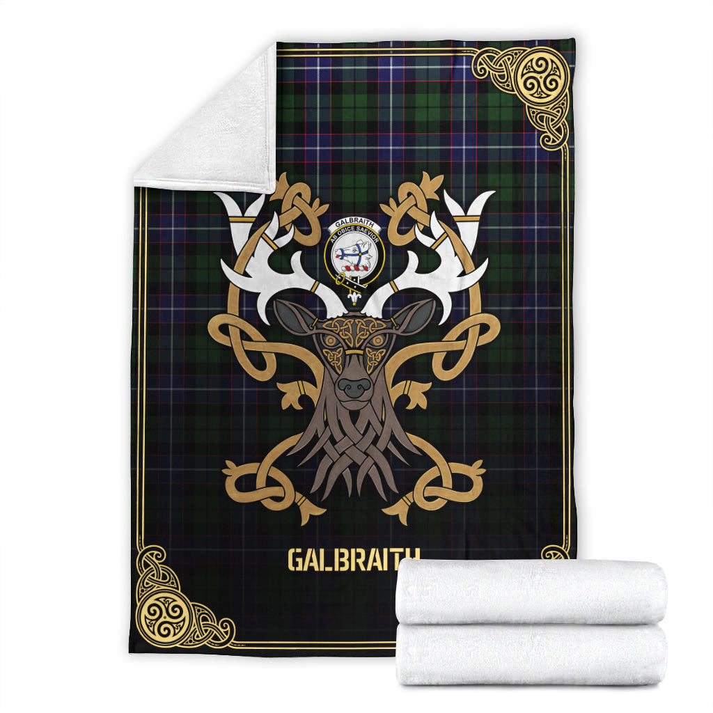 Clan Galbraith Modern Tartan Crest Premium Blanket Celtic Stag Style HG32 Clan Rait Tartan Today   