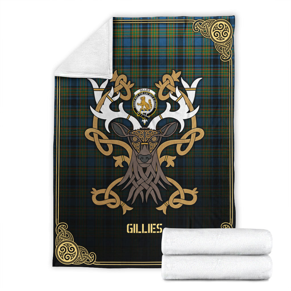 Clan Gillies Ancient Tartan Crest Premium Blanket Celtic Stag Style YJ94 Clan Gillies Tartan Today   