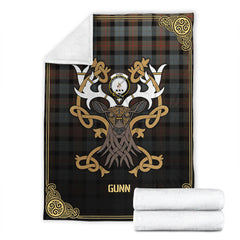 Clan Gunn Weathered Tartan Crest Premium Blanket Celtic Stag Style JT18 Clan Gunn Tartan Today   