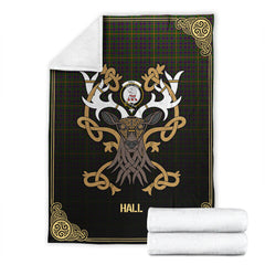 Clan Hall Tartan Crest Premium Blanket Celtic Stag Style SU83 Clan Hall (Hall Tartan) Tartan Today   