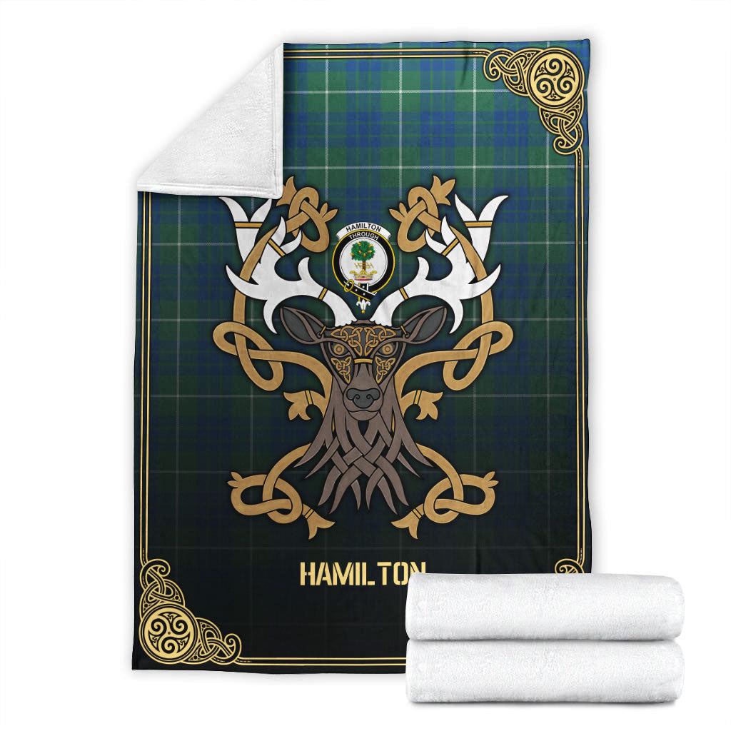 Clan Hamilton Hunting Ancient Tartan Crest Premium Blanket Celtic Stag Style ON44 Clan Hamilton Tartan Today   