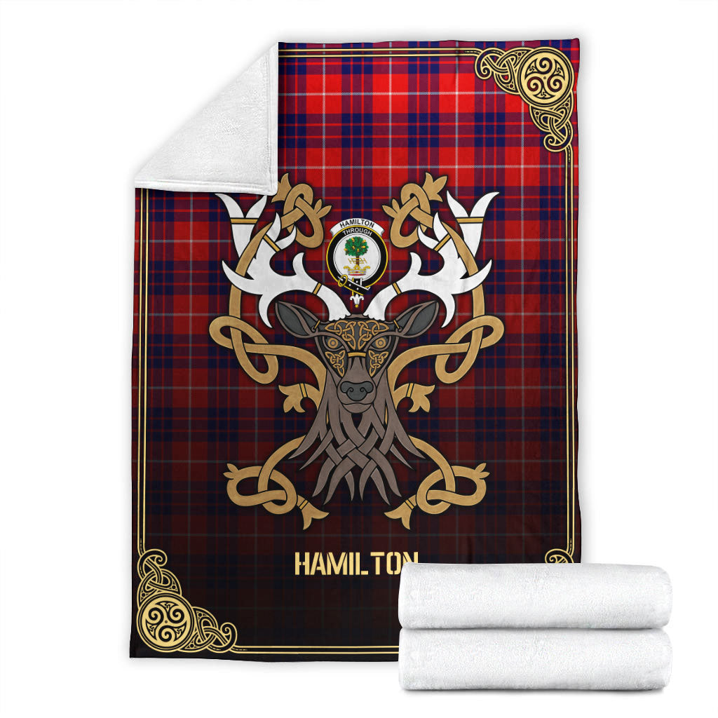 Clan Hamilton Modern Tartan Crest Premium Blanket Celtic Stag Style QW70 Clan Hamilton Tartan Today   