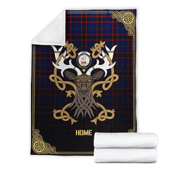 Clan Home Modern Tartan Crest Premium Blanket Celtic Stag Style JQ32 Clan Home/Hume Tartan Today   