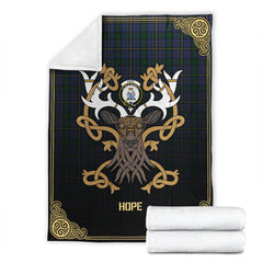 Clan Hope Tartan Crest Premium Blanket Celtic Stag Style KD24 Clan Hope Tartan Today   