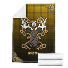 Clan Houston Tartan Crest Premium Blanket Celtic Stag Style VG27 Clan Houston Tartan Today   