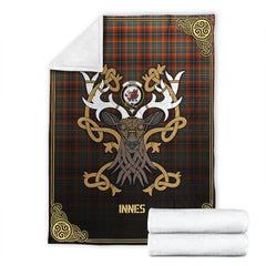 Clan Innes Ancient Tartan Crest Premium Blanket Celtic Stag Style SZ26 Clan Innes Tartan Today   