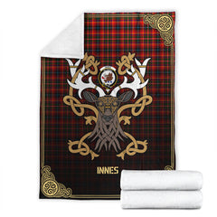 Clan Innes Modern Tartan Crest Premium Blanket Celtic Stag Style UF74 Clan Innes Tartan Today   