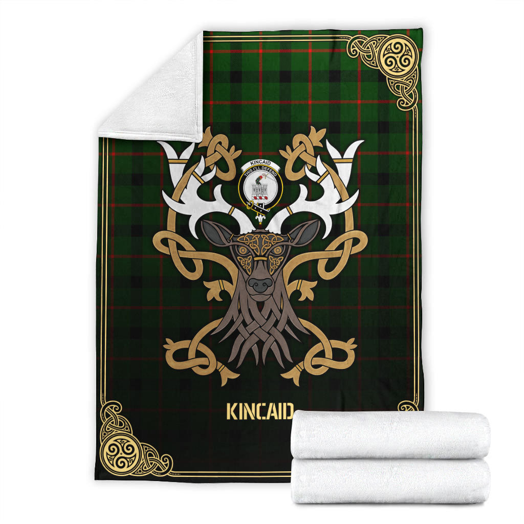 Clan Kincaid Tartan Crest Premium Blanket Celtic Stag Style QU55 Clan Kincaid Tartan Today   