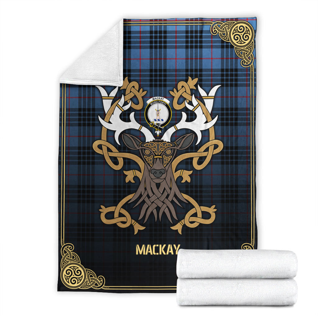 Clan MacKay Blue Tartan Crest Premium Blanket Celtic Stag Style BJ39 Clan MacKay Tartan Today   