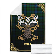 Clan MacKie Tartan Crest Premium Blanket Celtic Stag Style HI82 Clan Mackie Tartan Today   