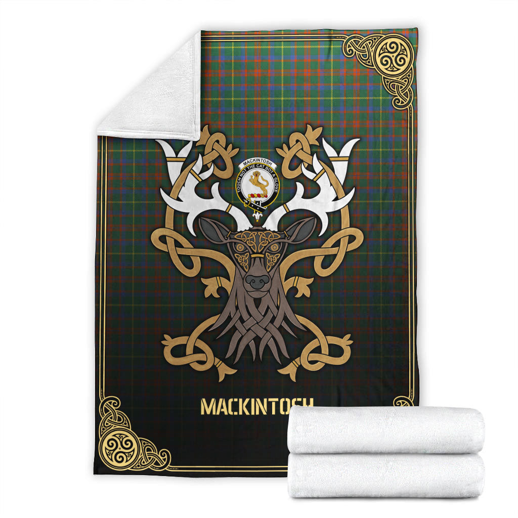 Clan MacKintosh Hunting Ancient Tartan Crest Premium Blanket Celtic Stag Style TT57 Clan MacKintosh / MacIntosh Tartan Today   