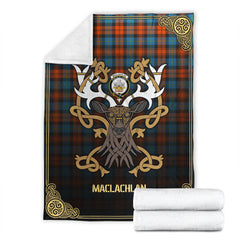 Clan MacLachlan Ancient Tartan Crest Premium Blanket Celtic Stag Style WV40 Clan Hall Tartan Today   